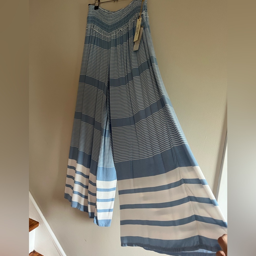 Blue and White Striped Wide-Leg Pants by Ocean Drive NWT Small - Picture 1 of 8